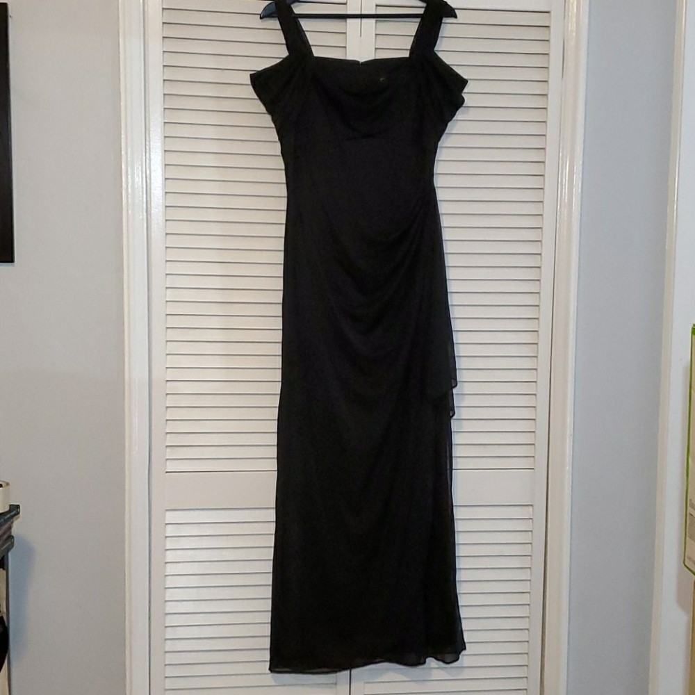 Alex Evenings Blk Mesh Cold Shoulder Sheath Dress